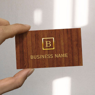 Gold Monogram Wood Beautician Business Card Visitenkarte