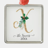 Gold Monogram X Glitzer Weihnachtsblatt Ornament Aus Metall (Vorne)