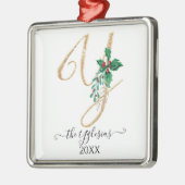 Gold Monogram Y Glitzer Christmas Holly Foliage Ornament Aus Metall (Links)