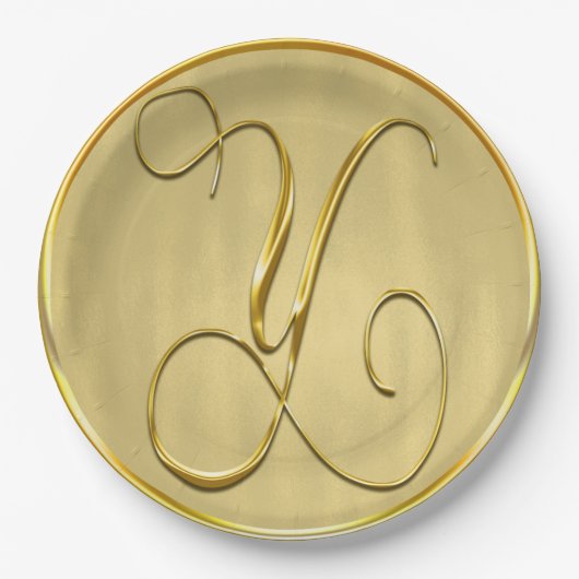 Gold Monogram Y Wedding Custom Monogram Weddings Pappteller (Vorderseite)