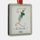 Gold Monogram Z Glitzer Christmas Holly Foliage Ornament Aus Metall (Rechts)
