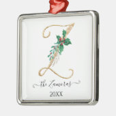 Gold Monogram Z Glitzer Christmas Holly Foliage Ornament Aus Metall (Links)