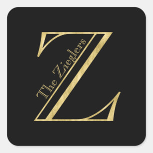 Gold Monogram Z und Name auf einer beliebigen Farb Quadratischer Aufkleber