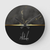 Gold-Monogramm aus schwarzem Marmor Runde Wanduhr (Vorderseite)