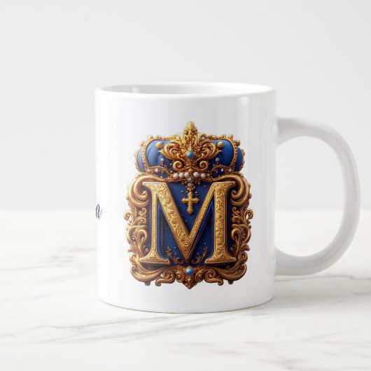 👑 Gold Monogramm Buchstabe M Personalisiert  Jumbo-Tasse (Rechts)