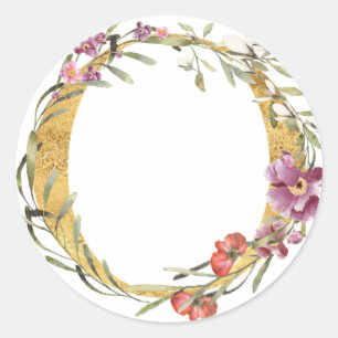 Gold MONOGRAMM Buchstabe O mit Blume Runder Aufkleber