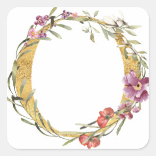 Gold MONOGRAMM Buchstabe O mit Blüte Quadratischer Aufkleber