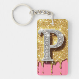 Gold Monogramm Buchstabe P Pink Diamant Anfangsbuc Schlüsselanhänger