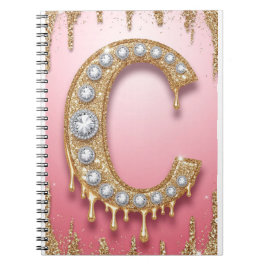 Gold Monogramm C Diamant Buchstabe Rosa Geschenk f Notizblock