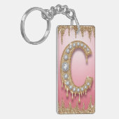 Gold Monogramm C Diamant Buchstabe Rosa Geschenk f Schlüsselanhänger (Vorderseite links)