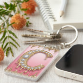 Gold Monogramm C Diamant Buchstabe Rosa Geschenk f Schlüsselanhänger (Vorderseite rechts)