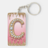 Gold Monogramm C Diamant Buchstabe Rosa Geschenk f Schlüsselanhänger (Rückseite)