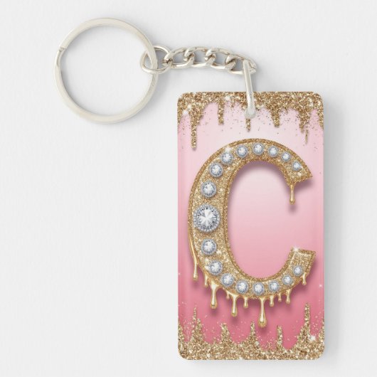 Gold Monogramm C Diamant Buchstabe Rosa Geschenk f Schlüsselanhänger (Vorderseite)