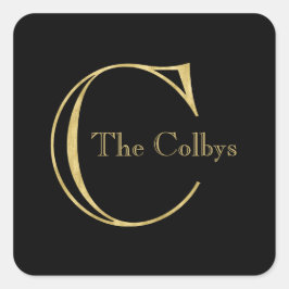 Gold Monogramm C und Name auf einer beliebigen Far Quadratischer Aufkleber
