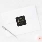 Gold Monogramm C und Name auf einer beliebigen Far Quadratischer Aufkleber (Umschlag)