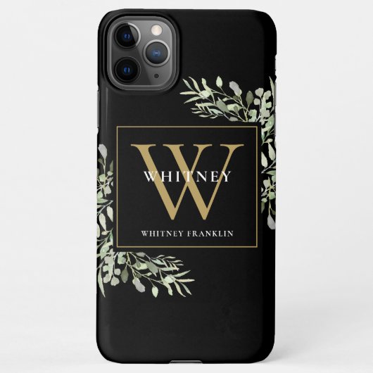 Gold Monogramm Elegant Moderne Grüne Schwarz iPhone Hülle (Rückseite)