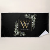 Gold Monogramm Elegant Moderne Grüne Schwarz Strandtuch (Vorderseite)