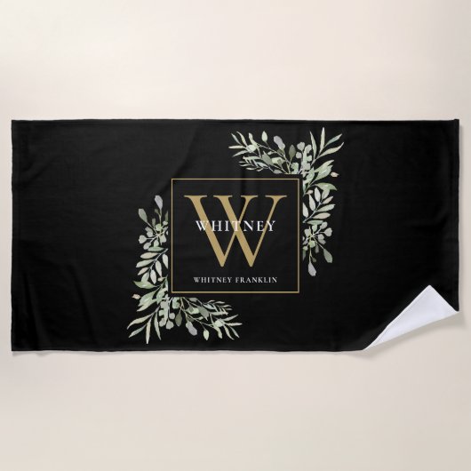 Gold Monogramm Elegant Moderne Grüne Schwarz Strandtuch (Vorderseite)