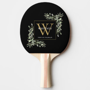 Gold Monogramm Elegant Moderne Grüne Schwarz Tischtennis Schläger