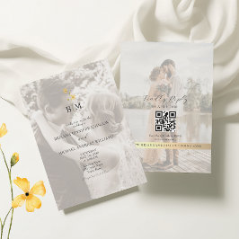 Gold Monogramm Foto QR-Code Hochzeit Einladung