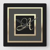 Gold Monogramm Gerahmte Farbe Quadratische Wanduhr (Vorderseite)