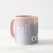 Gold-Monogramm-Glitzer-Tropfen der Silber-Rose Tasse (Vorderseite Links)