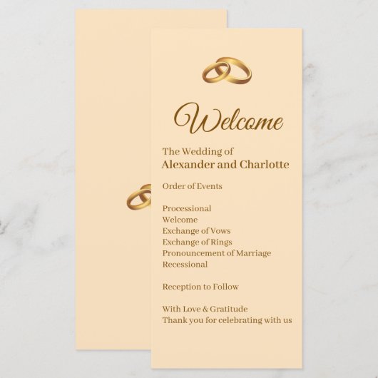 Gold Monogramm Hochzeitszeremonie-Programm (Vorne/Hinten)