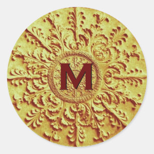 Gold Monogramm M Barock Vintage Hochzeit E702 Runder Aufkleber