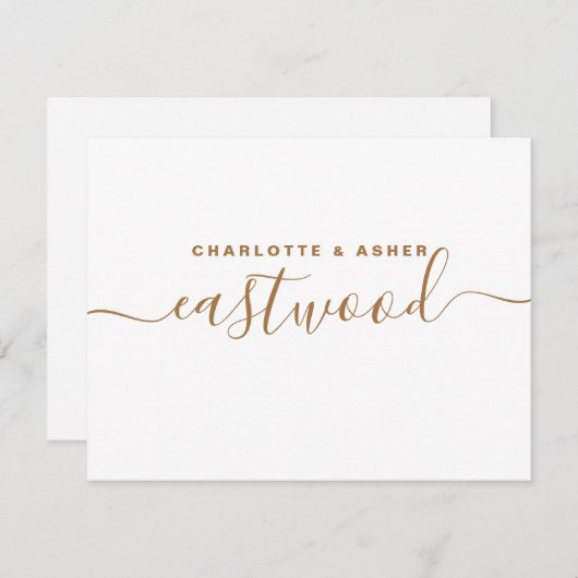 Gold-Monogramm mit Doppelname auf weißer Notizkart Mitteilungskarte (Vorne/Hinten)