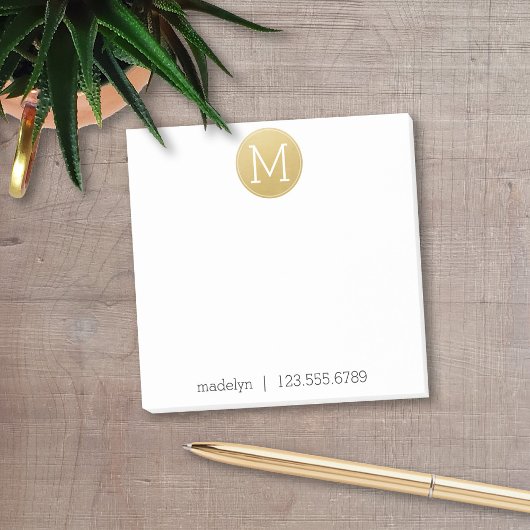 Gold Monogramm mit Name und Kontaktnummer Post-it Klebezettel