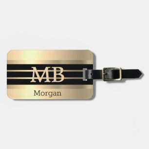 Gold Monogramm/Name, Schwarz/Gold Streifen auf Gol Gepäckanhänger