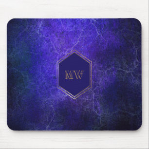 Gold Monogramm Purpur Blau Marmor Mousepad