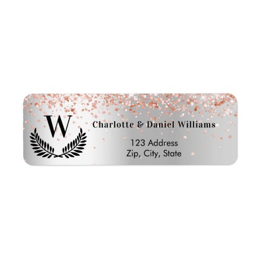 Gold-Monogramm-Rücksendeadresse der Silber-Rose (Vorne)