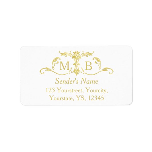 Gold-Monogramm-Rücksendeadressen-Aufkleber Goldeti Adressaufkleber (Vorne)