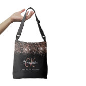 Gold-Monogramm-Schrift für Schwarze Rose Tragetaschen Mit Langen Trägern