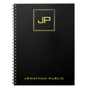 Gold Monogramm Schwarz Vorlage Elegante Moderne Sp Notizblock