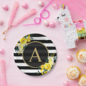 GOLD-Monogramm, Schwarz-weiß gestrichen Pappteller (Party)