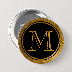 Gold Monogramm Schwarze Eleganz Button