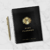 Gold-Monogramm Schwarzes Leder-Look Planer