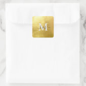 Gold Monogramm Schwung Schrift Quadrat Hochzeit Quadratischer Aufkleber (Tasche)