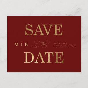 Gold-Monogramm Tiefrote Hochzeit - Rettet das Datu Postkarte