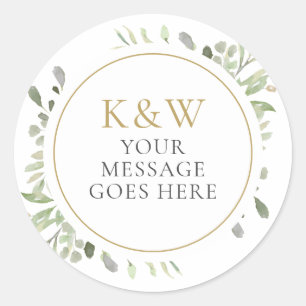 Gold Monogramm Wasserfarbe Grün Hochzeit Runder Aufkleber