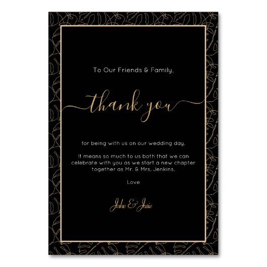 Gold Monstera Blatt Hochzeit danke Ihnen Table Car (Vorderseite)