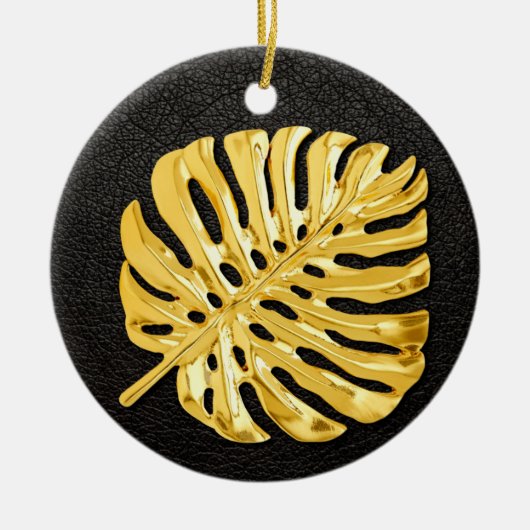 Gold Monstera Keramik Ornament (Vorne)