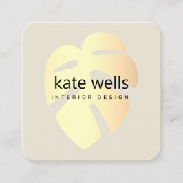 Gold Monstera Tropical Leaf Innendekoration Quadratische Visitenkarte