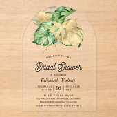 Gold Monstera Tropical Palm Bridal Shower Acryleinladungen (Vorderseite)