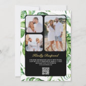 Gold Monstera Tropical Palm QR Code Black Wedding Einladung (Rückseite)