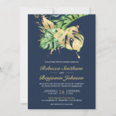 Gold Monstera Tropical Palm QR Code Hochzeit der M Einladung (Vorderseite)