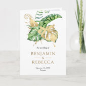 Gold Monstera Tropical Palm QR Code Wedding Einladung (Vorderseite)