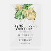 Gold Monstera Tropical Palm Wedding Welcome Acrylschild (Vorderseite)